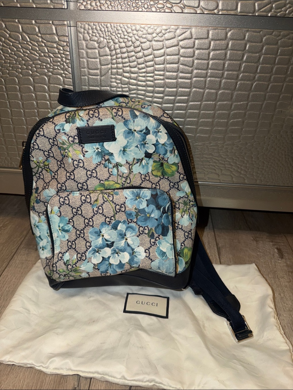 Gucci Blue Floral GG Supreme Backpack